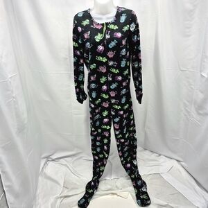 NWOT Tarea by rue21 Women's Black Neon Robot Fleece Footed Pajama Onesie XS Rare